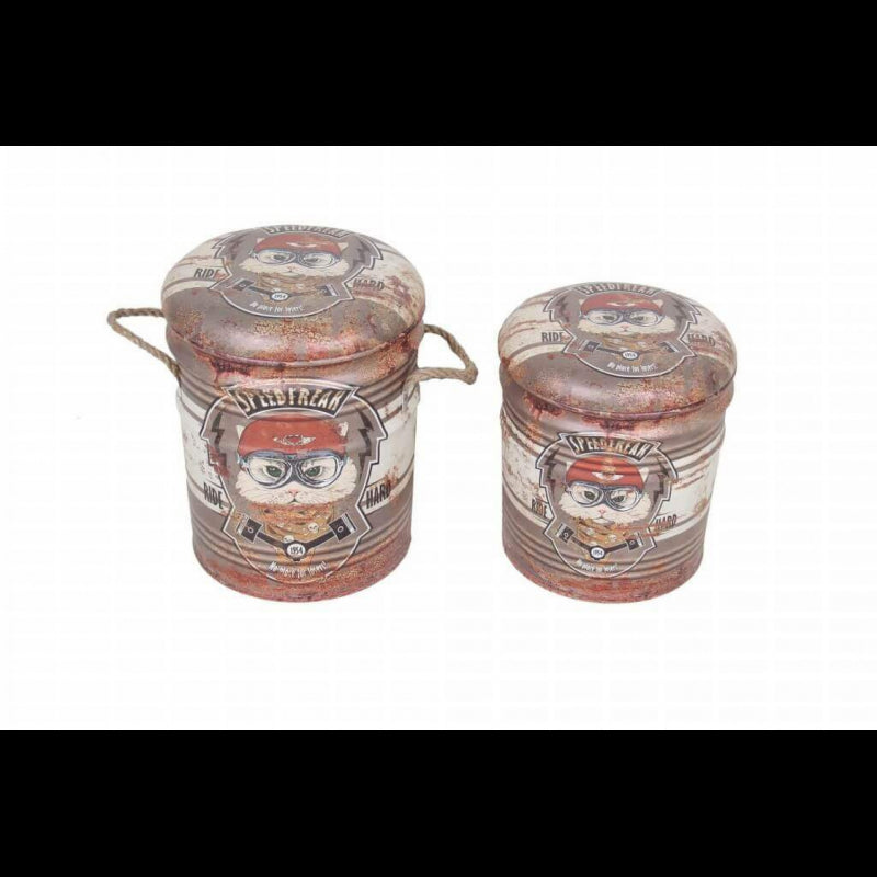 SET DI 2 POUF CONTENITORE TONDO MATTONE