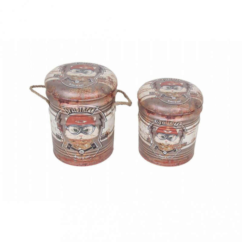 SET DI 2 POUF CONTENITORE TONDO MATTONE