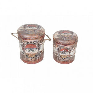 SET DI 2 POUF CONTENITORE TONDO MATTONE