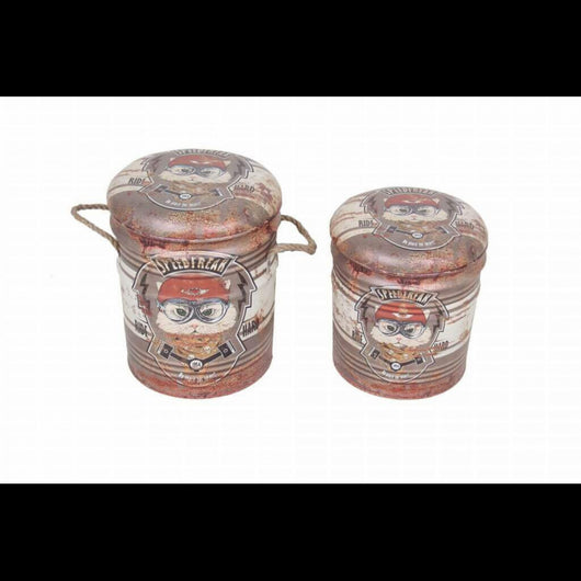 SET DI 2 POUF CONTENITORE TONDO MATTONE