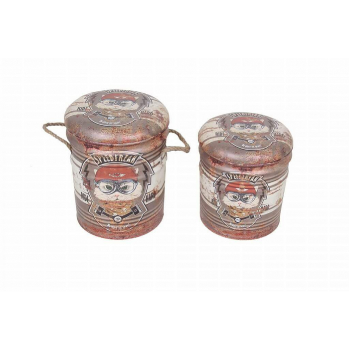 SET DI 2 POUF CONTENITORE TONDO MATTONE