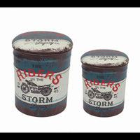 SET DI 2 POUF CONTENITORE TONDO MOTO BLU