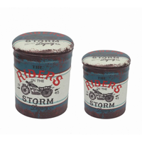 SET DI 2 POUF CONTENITORE TONDO MOTO BLU