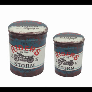 SET DI 2 POUF CONTENITORE TONDO MOTO BLU