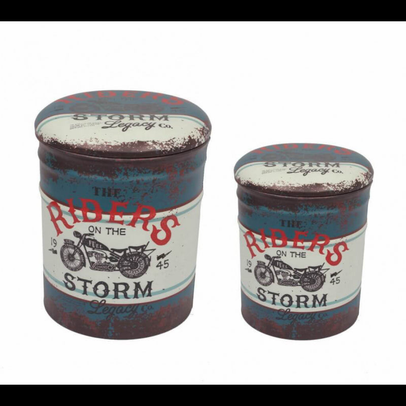 SET DI 2 POUF CONTENITORE TONDO MOTO BLU