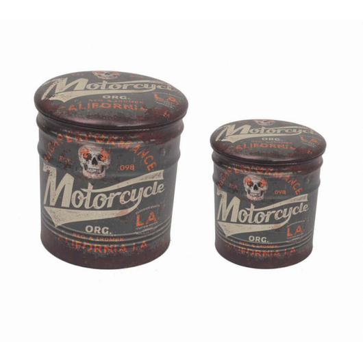 SET DI 2 POUF CONTENITORE TONDO MOTO MARRONE