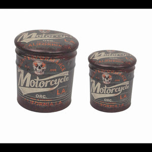 SET DI 2 POUF CONTENITORE TONDO MOTO MARRONE