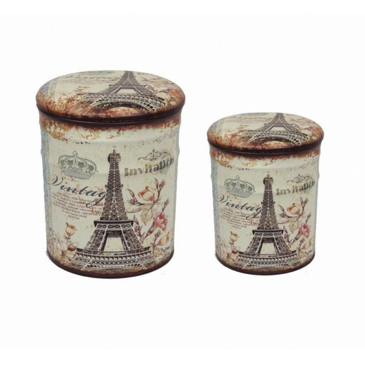 SET DI 2 POUF CONTENITORE TONDO TORRE EIFFEL