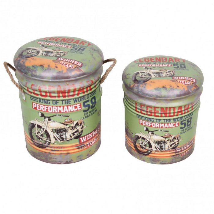 SET DI 2 POUF CONTENITORE TONDO VERDE