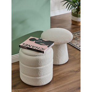 Set di 2 Pouf In Tessuto Teddy Mushy Bianco Ø 37x H 38 Cm