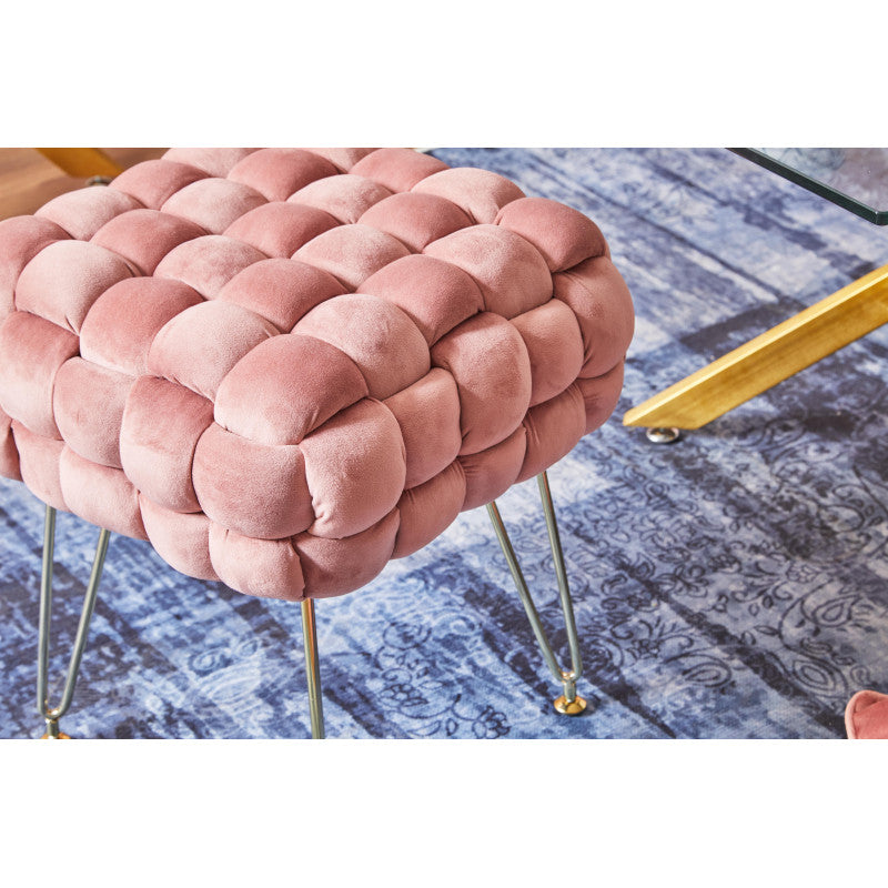 Set di 2 Pouf Intrecciato Sophie Rosa 
 Velluto 
Con Piedini Regolabili