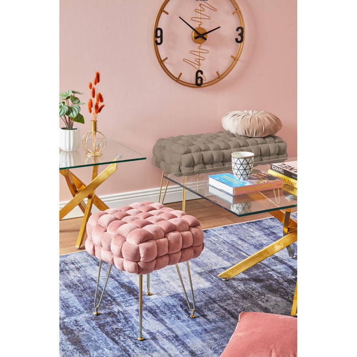 Set di 2 Pouf Intrecciato Sophie Rosa 
 Velluto 
Con Piedini Regolabili