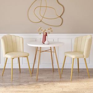 IDMarket - Set di 2 sedie a conchiglia ADELLA in velluto beige con gambe dorate