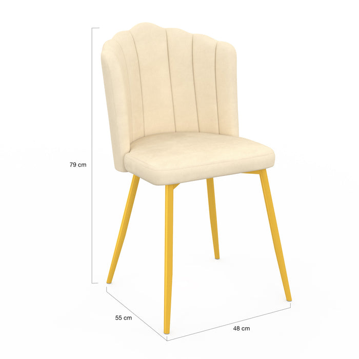 IDMarket - Set di 2 sedie a conchiglia ADELLA in velluto beige con gambe dorate