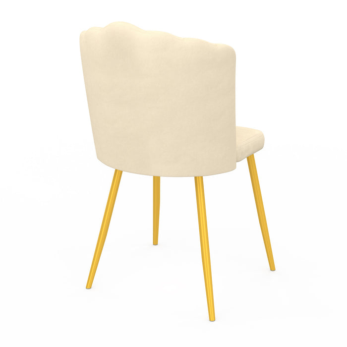 IDMarket - Set di 2 sedie a conchiglia ADELLA in velluto beige con gambe dorate