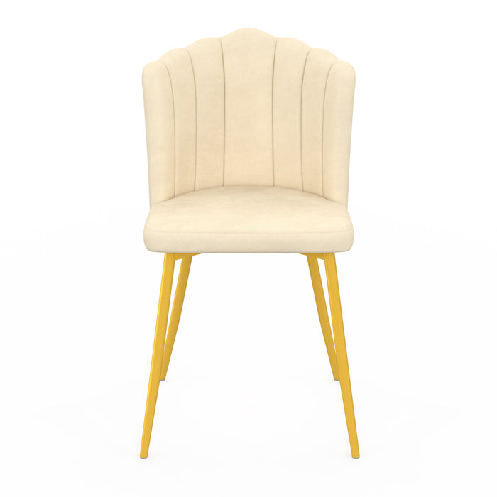 IDMarket - Set di 2 sedie a conchiglia ADELLA in velluto beige con gambe dorate