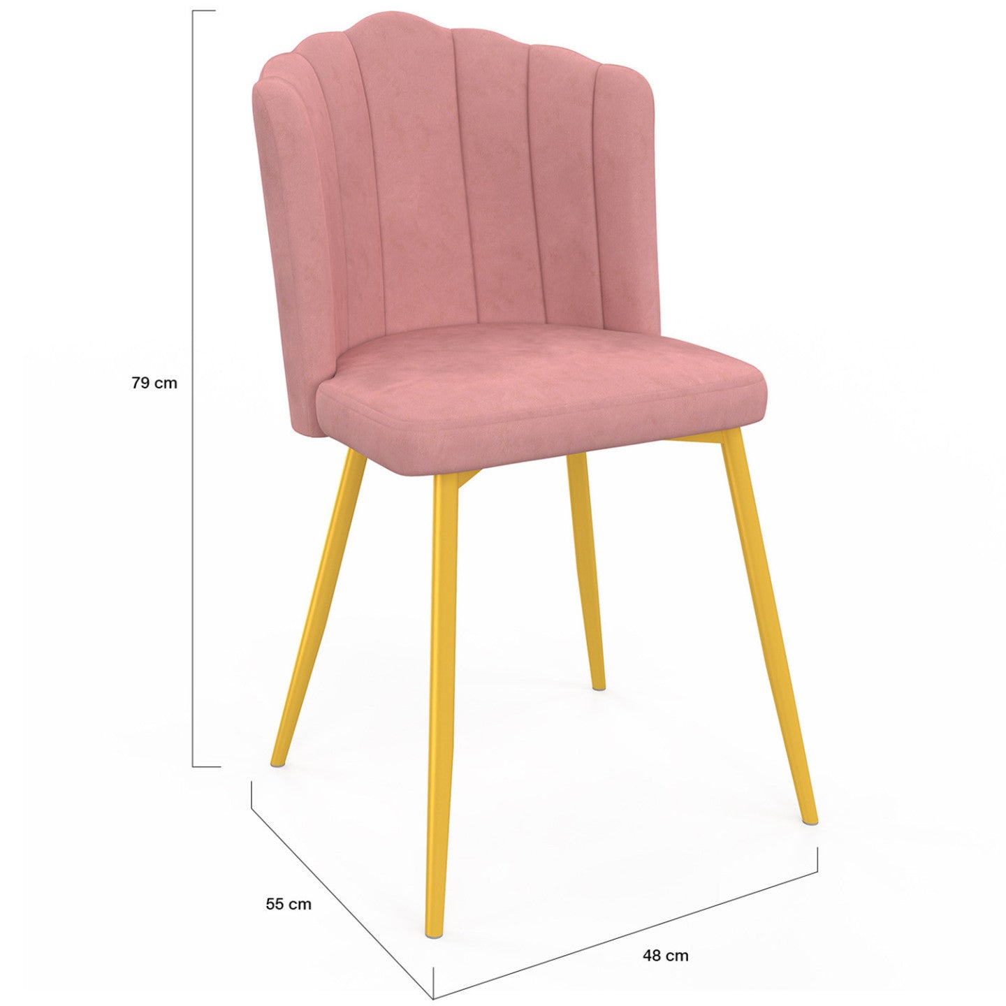 IDMarket - Set di 2 sedie a conchiglia ADELLA in velluto rosa con gambe dorate