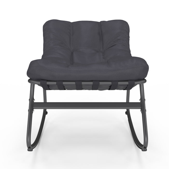 IDMarket - Set di 2 sedie a dondolo da giardino ARONA in grigio antracite con cuscini grigi