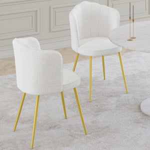 IDMarket - Set di 2 sedie ADELAIDE a guscio riccio bianco con gambe dorate