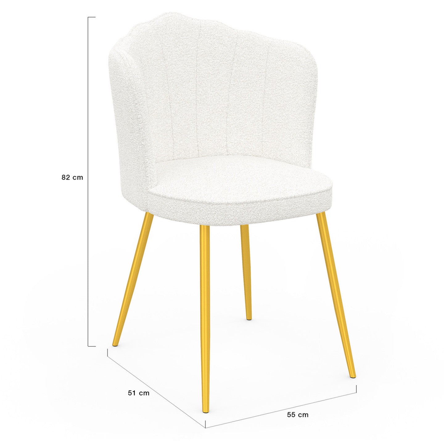 IDMarket - Set di 2 sedie ADELAIDE a guscio riccio bianco con gambe dorate