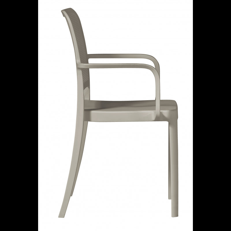 Set Di 2 Sedie Catania In Polipropilene Traforata Con Braccioli Tortora Moia