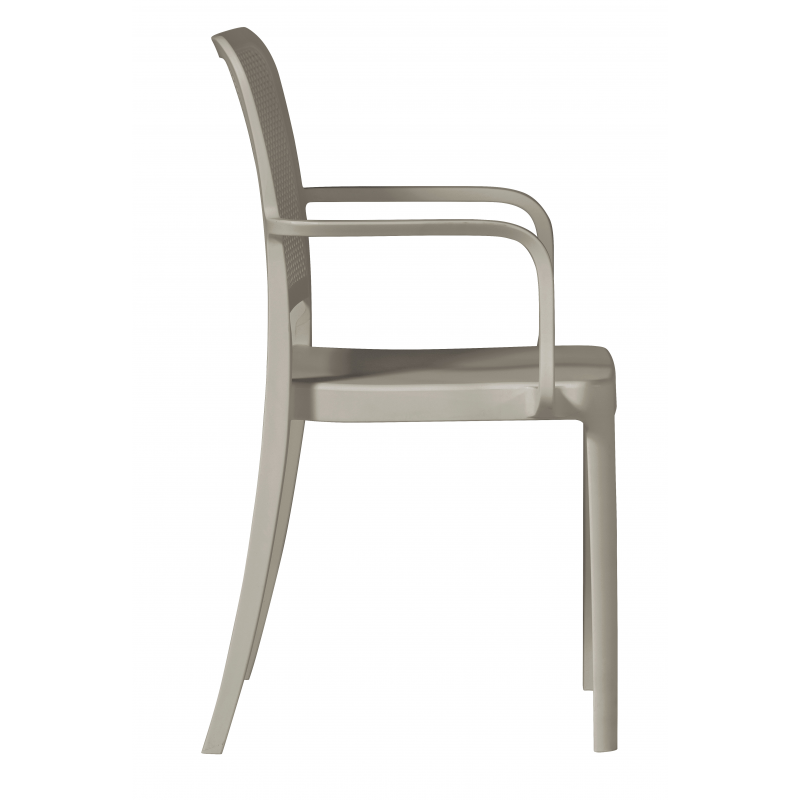 Set Di 2 Sedie Catania In Polipropilene Traforata Con Braccioli Tortora Moia