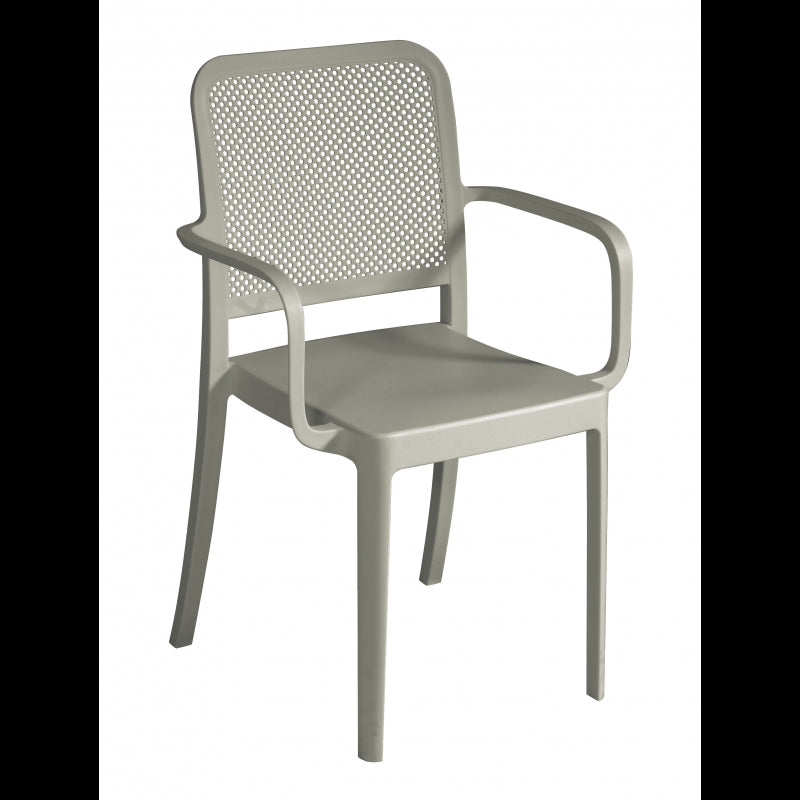 Set Di 2 Sedie Catania In Polipropilene Traforata Con Braccioli Tortora Moia