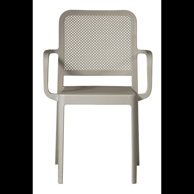 Set Di 2 Sedie Catania In Polipropilene Traforata Con Braccioli Tortora Moia