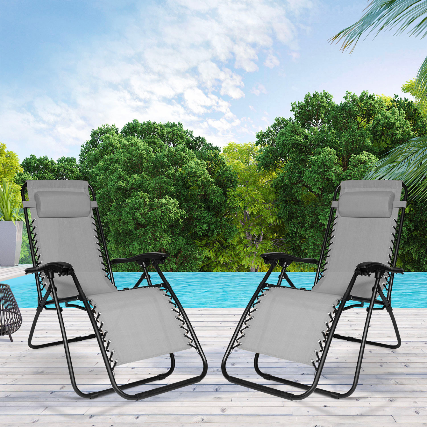 IDMarket - Set di 2 sedie da giardino reclinabili RELAX in grigio antracite