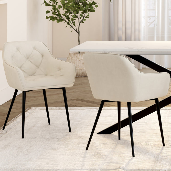 IDMarket - Set di 2 sedie da pranzo e poltrone da tavolo in velluto beige LYA