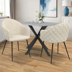 IDMarket - Set di 2 sedie da pranzo e poltrone da tavolo MOLY in velluto goffrato beige