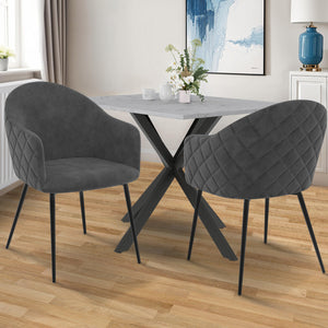 IDMarket - Set di 2 sedie da pranzo e poltrone da tavolo MOLY in velluto grigio scuro goffrato