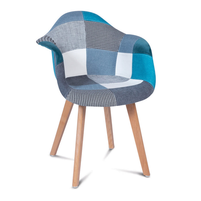 IDMarket - Set di 2 sedie da pranzo scandinave, poltrone da tavolo SARA patchwork blu