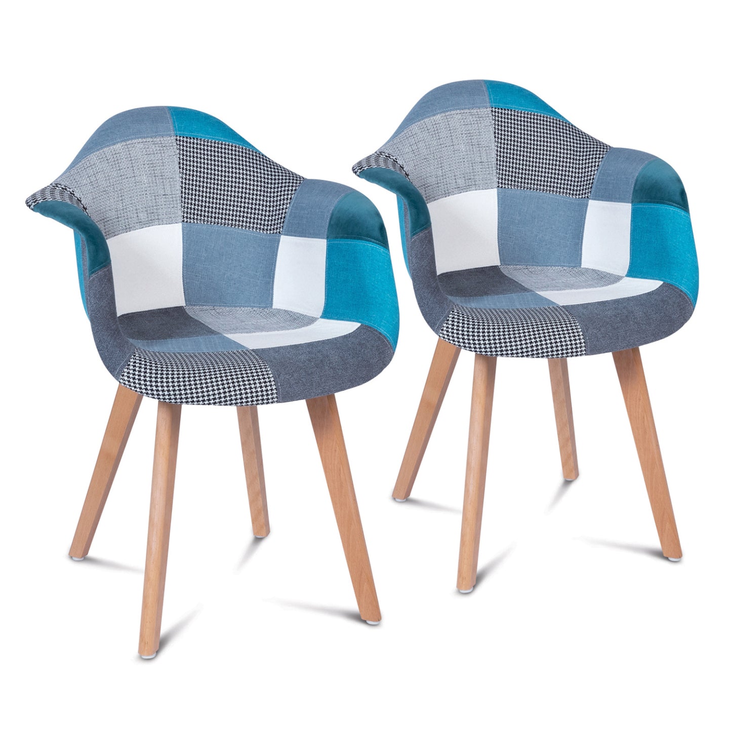 IDMarket - Set di 2 sedie da pranzo scandinave, poltrone da tavolo SARA patchwork blu