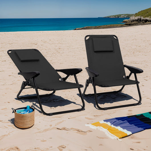 IDMarket - Set di 2 sedie da spiaggia pieghevoli - poltrone da giardino reclinabili in tela grigio antracite e nero