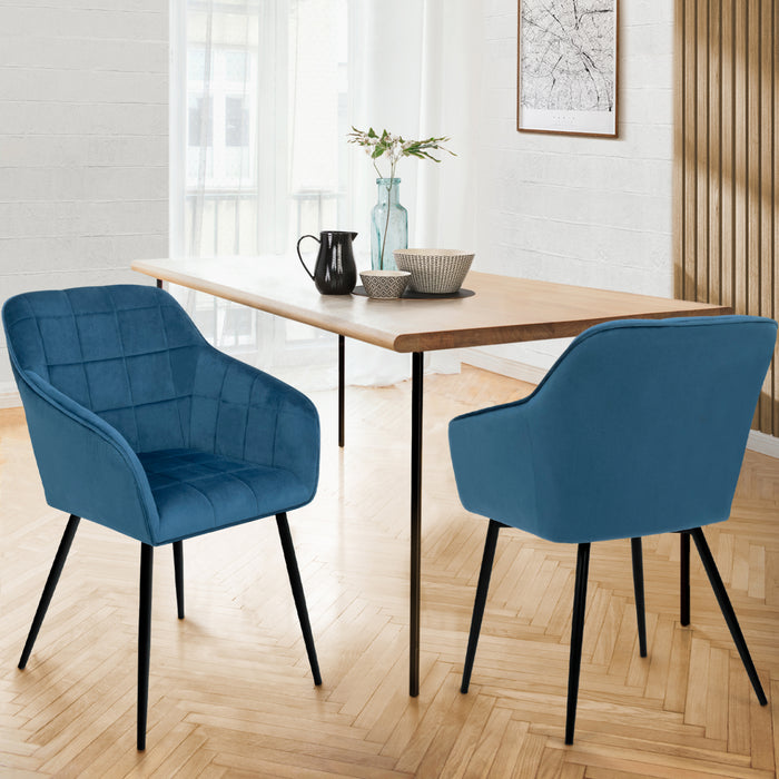 IDMarket - Set di 2 sedie in velluto blu con braccioli MADY