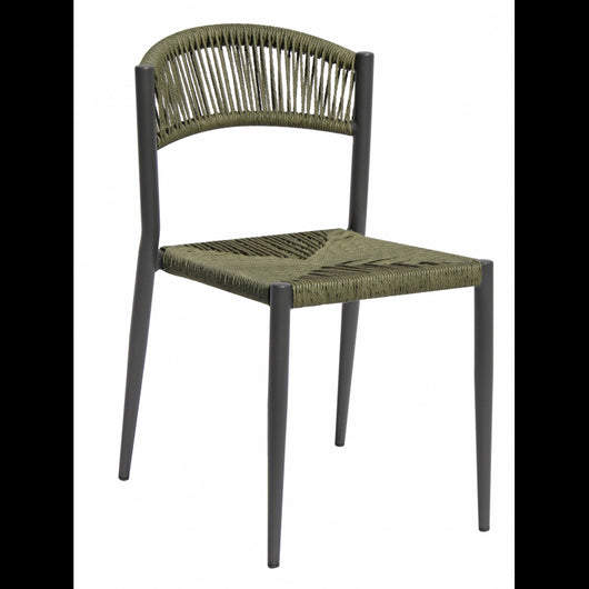 Set Di 2 Sedie Milano Contract Senza Braccioli In Alluminio Grigio E Corda Verde Moia