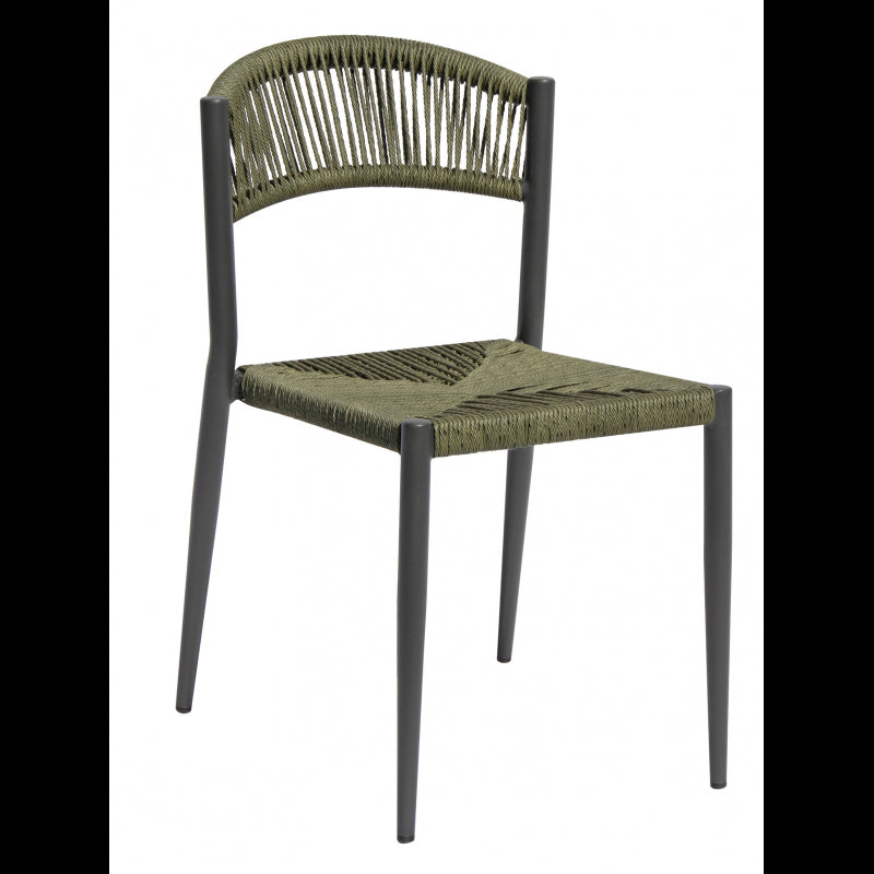 Set Di 2 Sedie Milano Contract Senza Braccioli In Alluminio Grigio E Corda Verde Moia