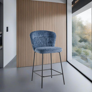 Set di 2 Sgabelli imbottito Cami in tessuto teddy azzurro polvere