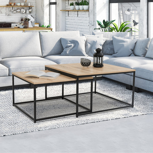 IDMarket - Set di 2 tavoli bassi impilabili DETROIT 60/70 design industriale