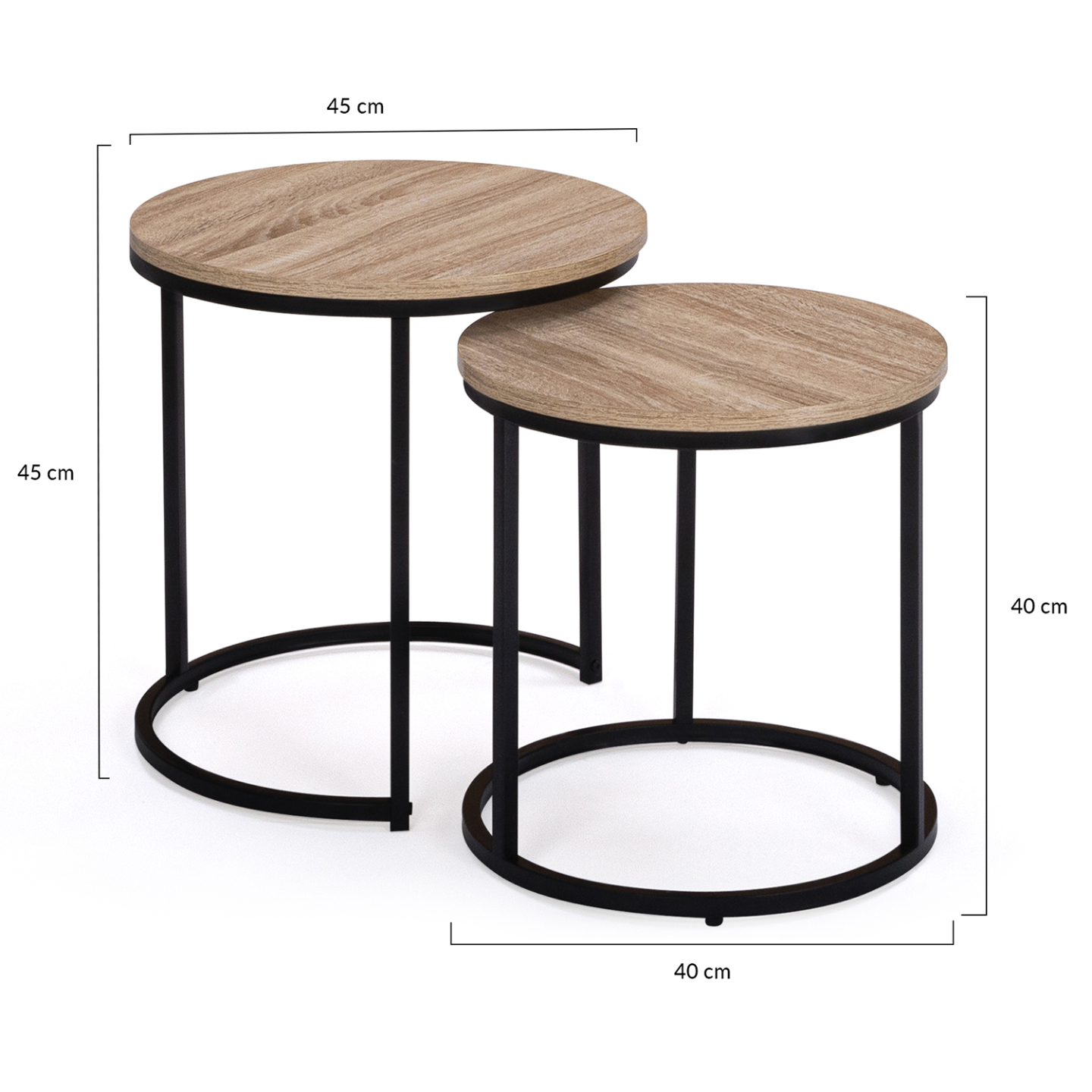 IDMarket - Set di 2 tavoli bassi impilabili tondo DETROIT 40/45 design industriale