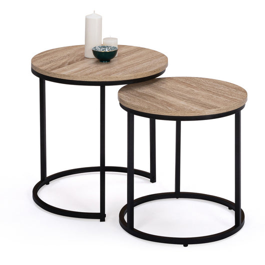 IDMarket - Set di 2 tavoli bassi impilabili tondo DETROIT 40/45 design industriale