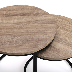 IDMarket - Set di 2 tavoli bassi impilabili tondo DETROIT 40/45 design industriale