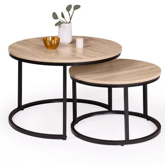 IDMarket - Set di 2 tavolini bassi impilabili DETROIT rotondi 54/70 dal design industriale