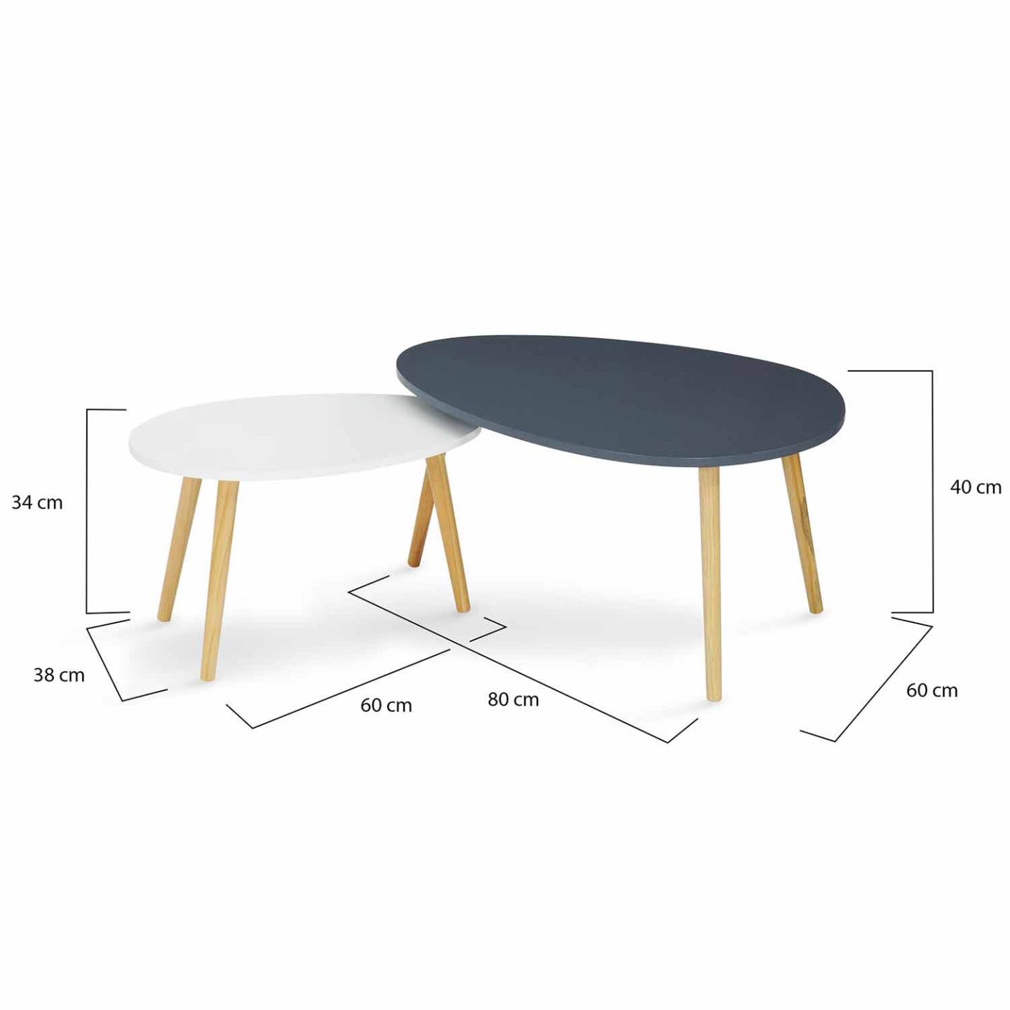IDMarket - Set di 2 tavolini nidificanti GAIA laccati bianchi e grigi in stile scandinavo