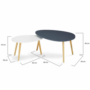 IDMarket - Set di 2 tavolini nidificanti GAIA laccati bianchi e grigi in stile scandinavo