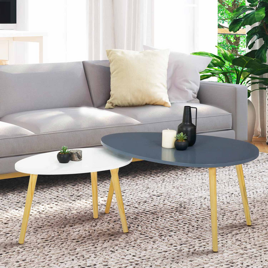 IDMarket - Set di 2 tavolini nidificanti GAIA laccati bianchi e grigi in stile scandinavo