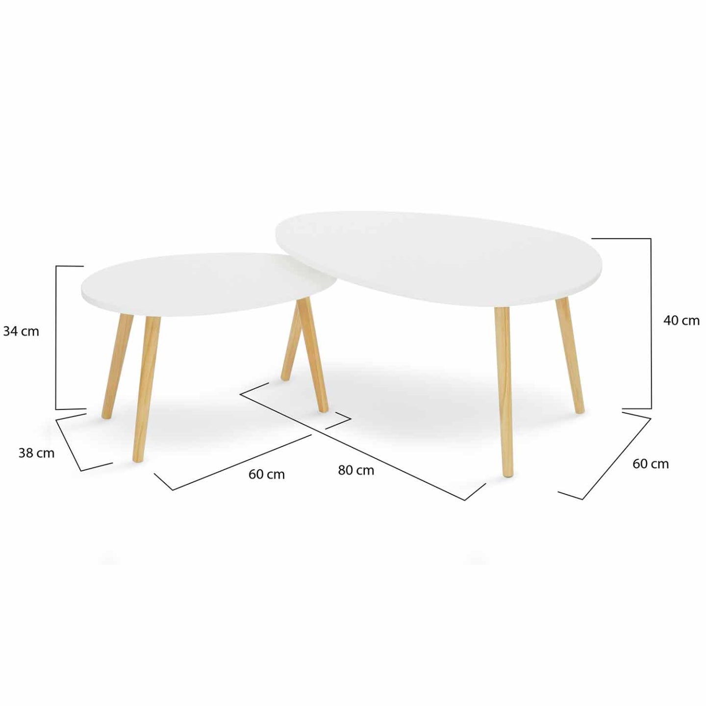IDMarket - Set di 2 tavolini nidificanti GAIA laccato bianco scandinavo