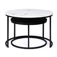 IDMarket - Set di 2 tavolini rotondi ALASKA 54/70, effetto marmo e nero, gambe in metallo