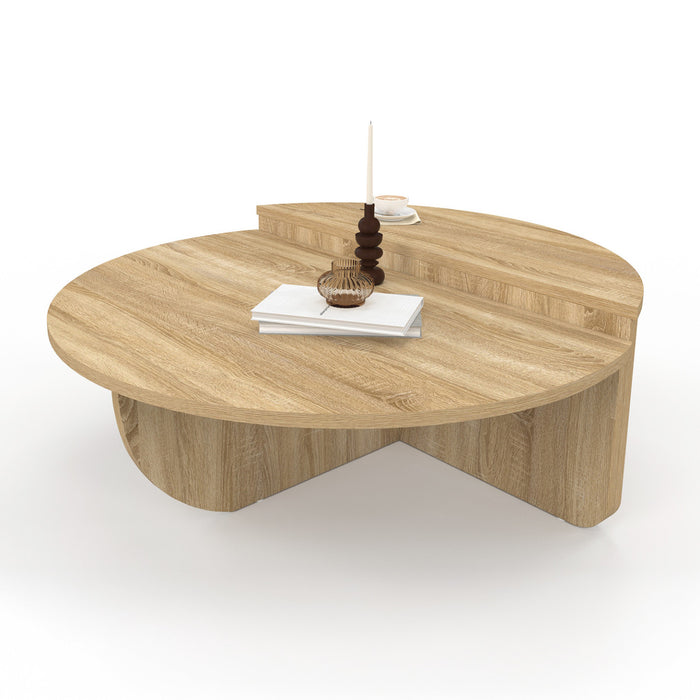 IDMarket - Set di 2 tavolini rotondi asimmetrici GUILIA in faggio